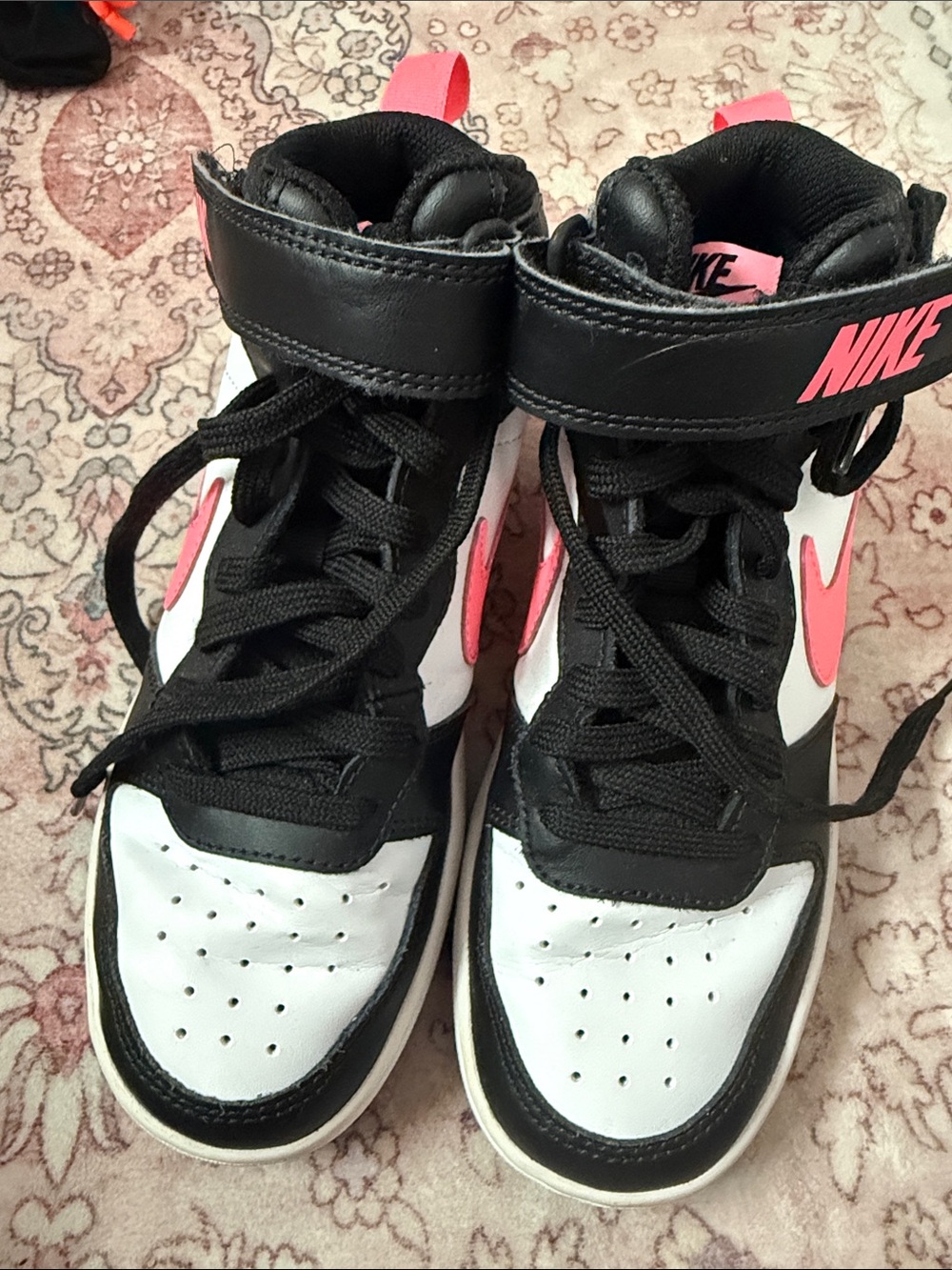 Nike Kids High-Top Sneakers in Black, White and Pink